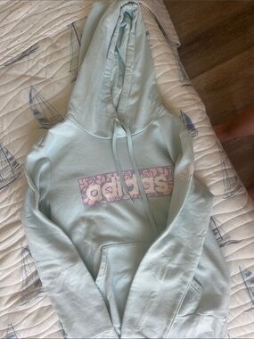 adidas Mint Green Hoodie with Pink Floral Logo